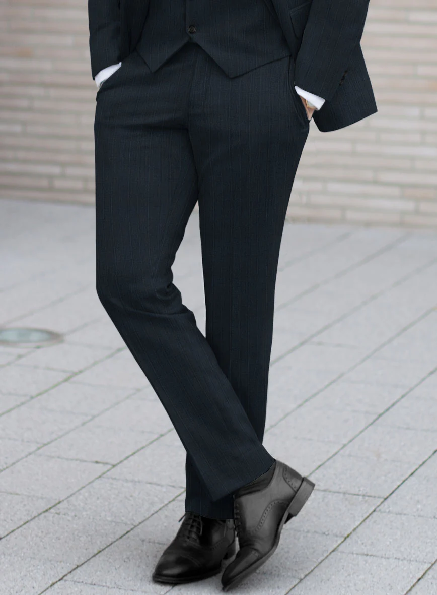Lanificio Zegna Trofeo Dexi Dark Blue Stripe Wool Pants - Image 2