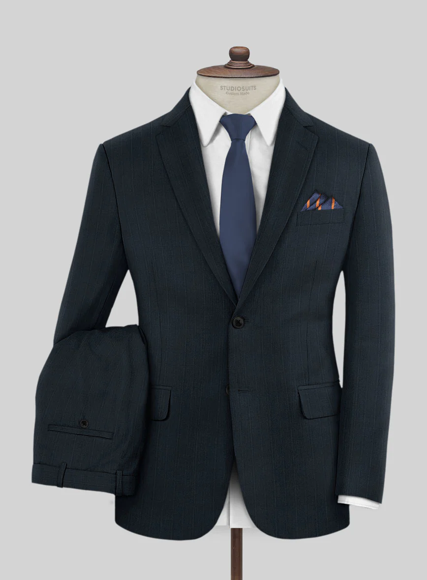 Lanificio Zegna Trofeo Dexi Dark Blue Stripe Wool Suit