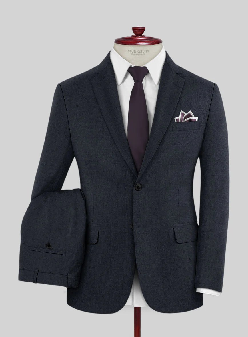 Lanificio Zegna Trofeo Sharkskin Navy Blue Wool Suit