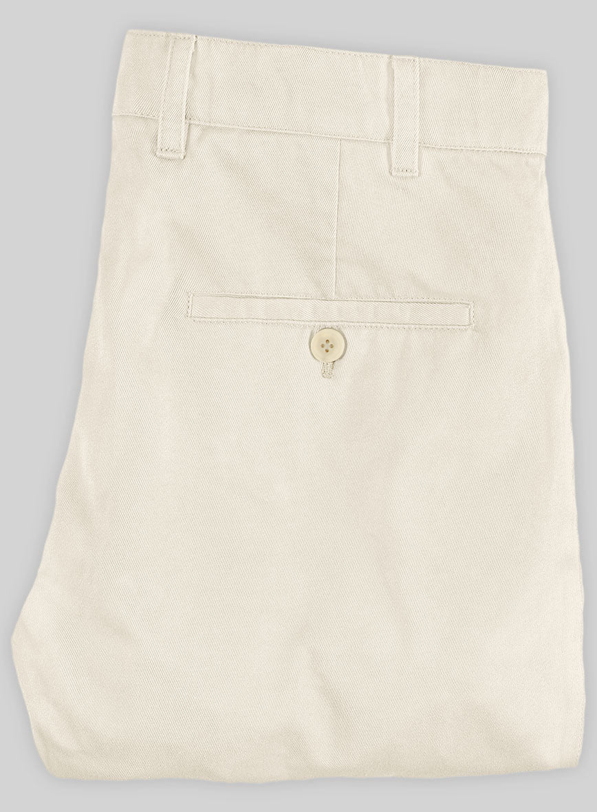 Washed Light Beige Feather Cotton Canvas Stretch Chino Pants - Image 2