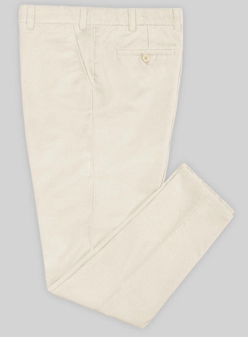 Washed Light Beige Feather Cotton Canvas Stretch Chino Pants - Image 3