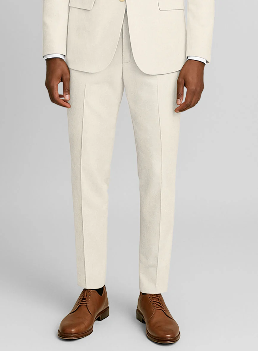 Light Beige Feather Cotton Canvas Stretch Pants