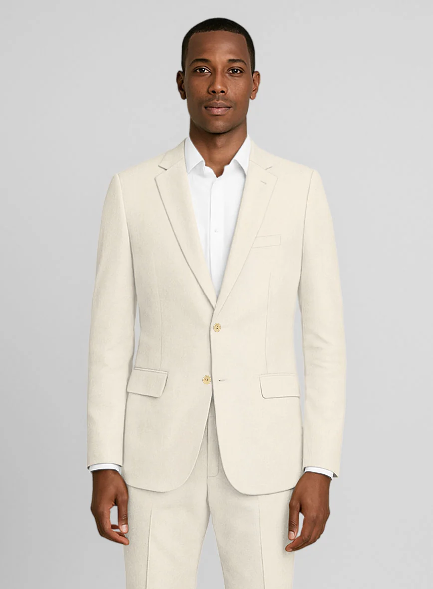 Light Beige Feather Cotton Canvas Stretch Suit - Image 4