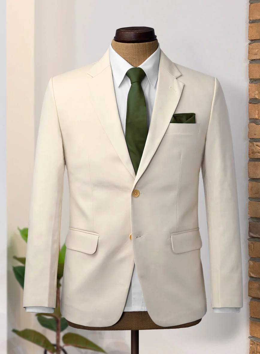 Light Beige Feather Cotton Canvas Stretch Suit II - Image 2