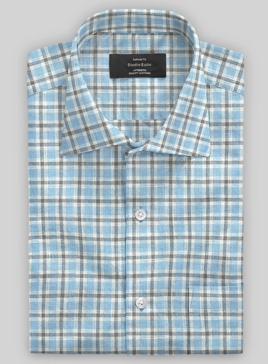 Light Blue Checks Linen Shirt