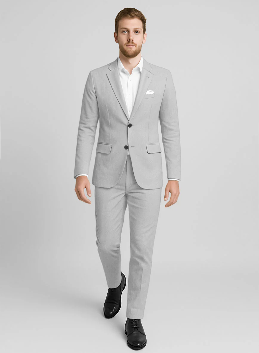 Light Gray Feather Cotton Canvas Stretch Suit