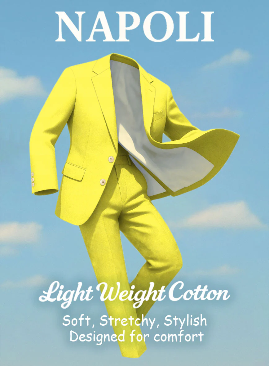 Lime Yellow Napoli Stretch Light Weight Cotton Pants - Image 4