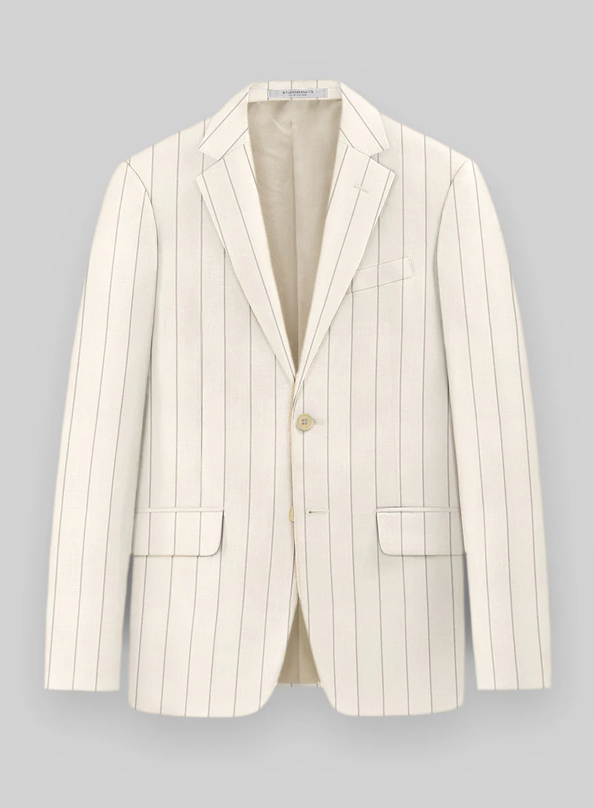 London Loom Beige Stripe Wool Silk Linen Jacket