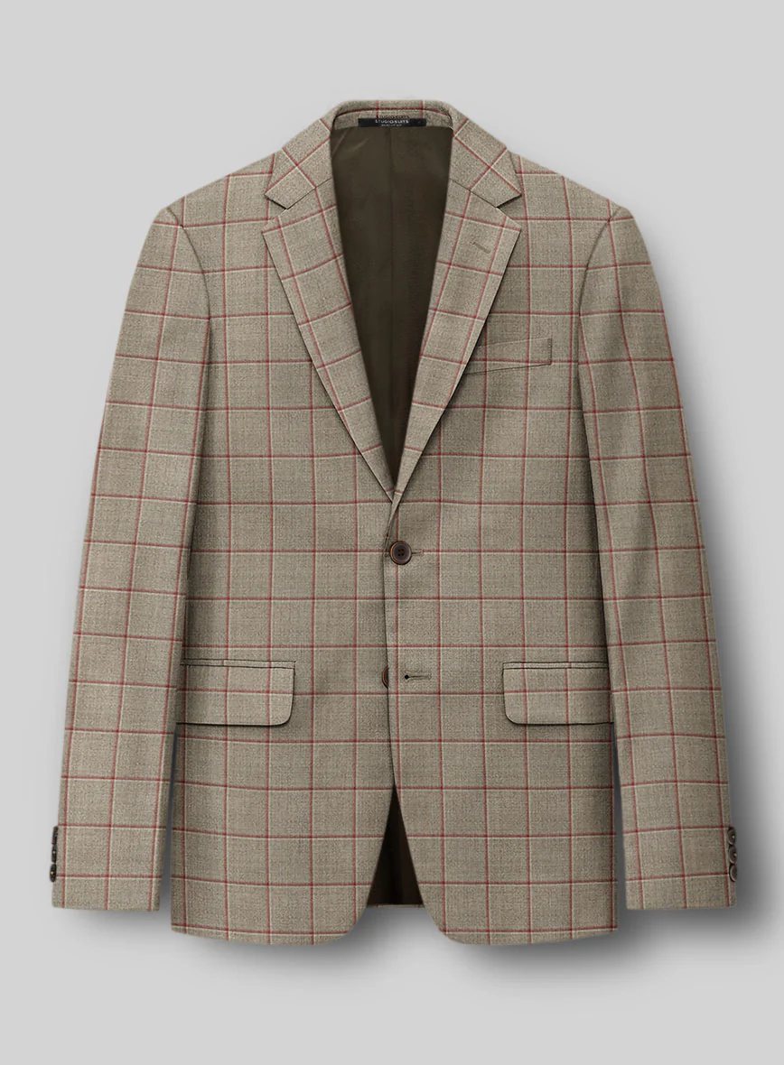 London Loom Beige Windowpane Wool Silk Linen Jacket