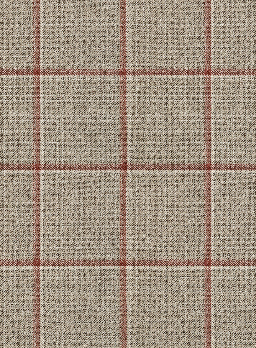 London Loom Beige Windowpane Wool Silk Linen Jacket - Image 4