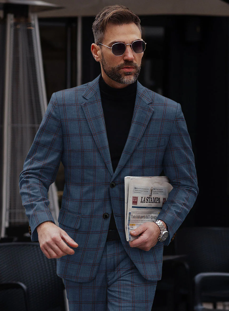 London Loom Blue Check Wool Silk Linen Jacket - Image 2