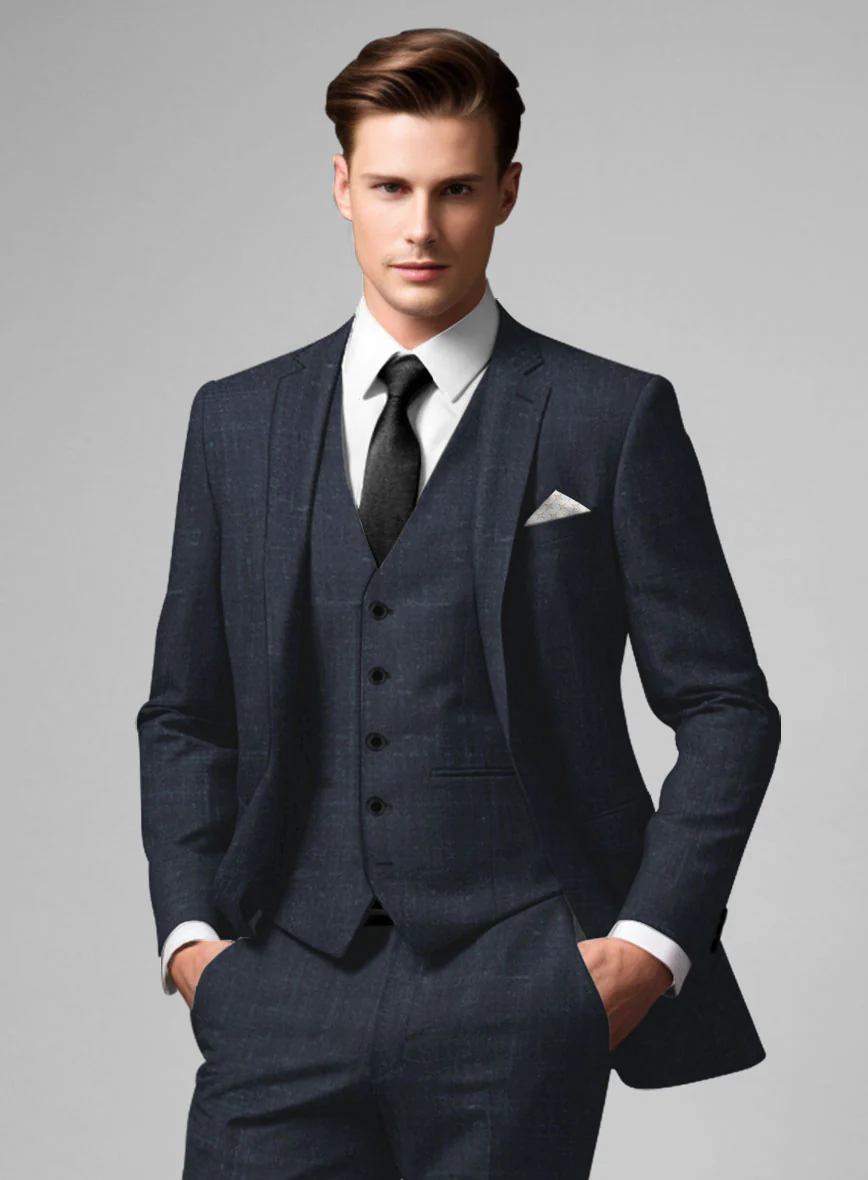 London Loom Blue Twill Wool Silk Linen Suit - Image 3