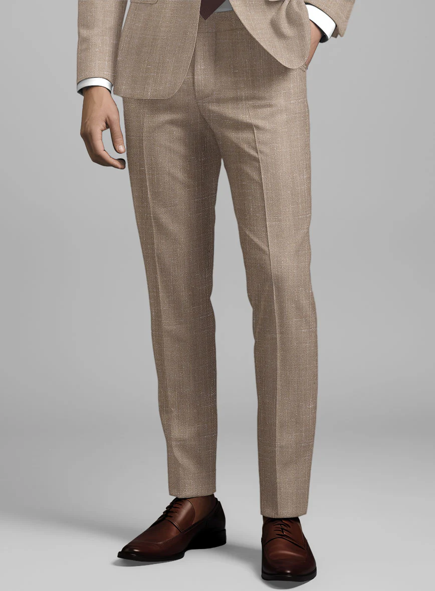 London Loom Brown Herringbone Wool Silk Linen Pants - Image 2
