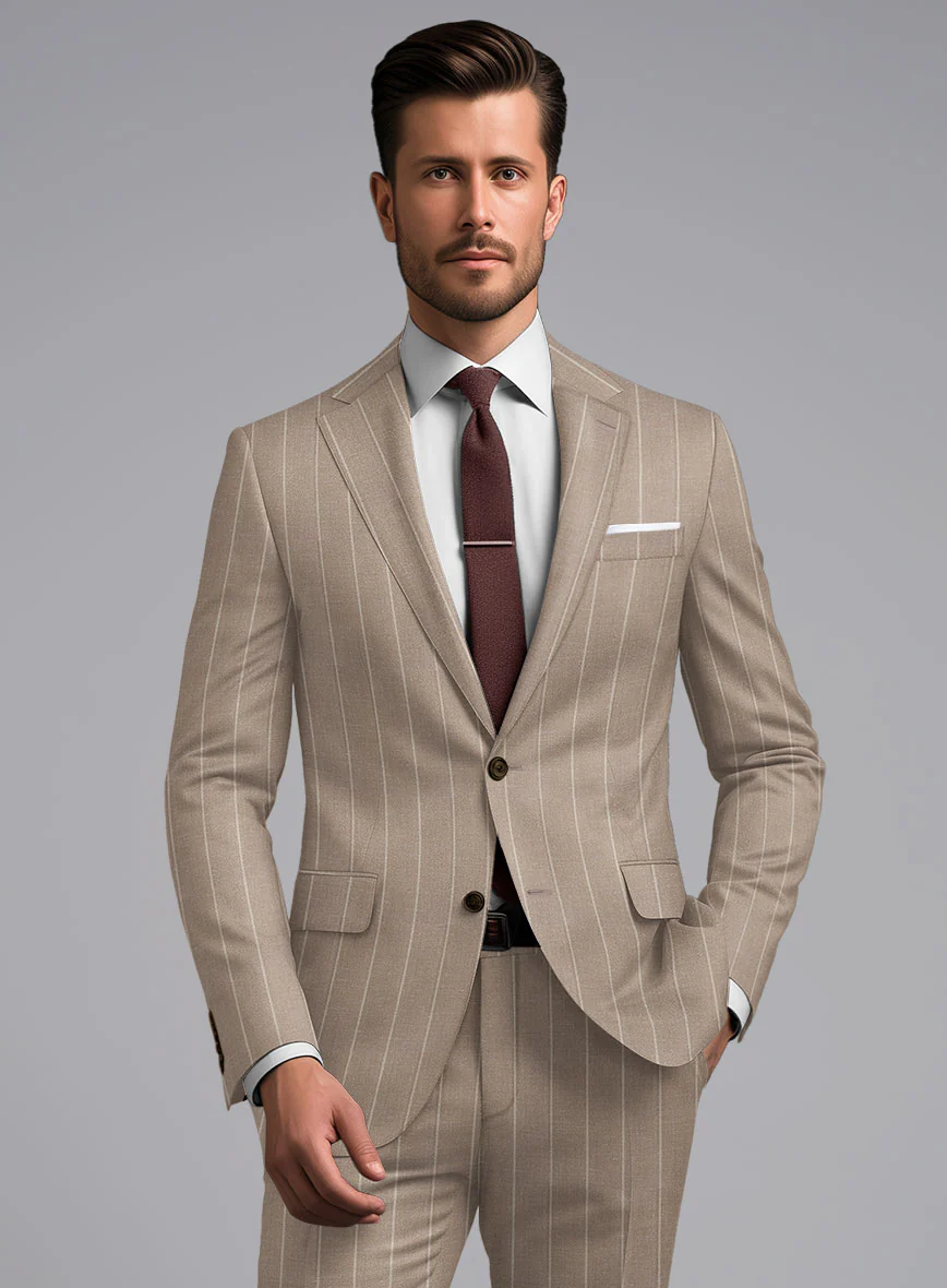 London Loom Brown Stripe Wool Silk Linen Suit - Image 3