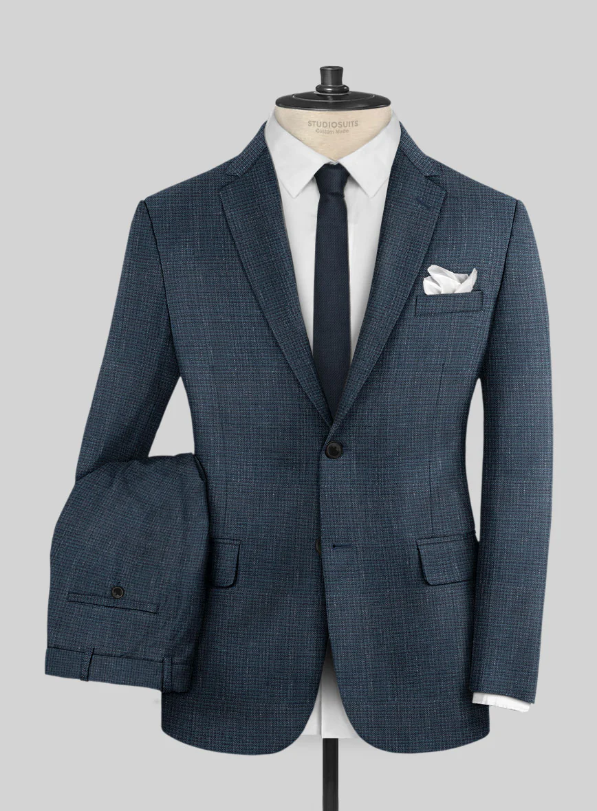 London Loom Dark Blue Abelardo Wool Silk Linen Suit - Image 2