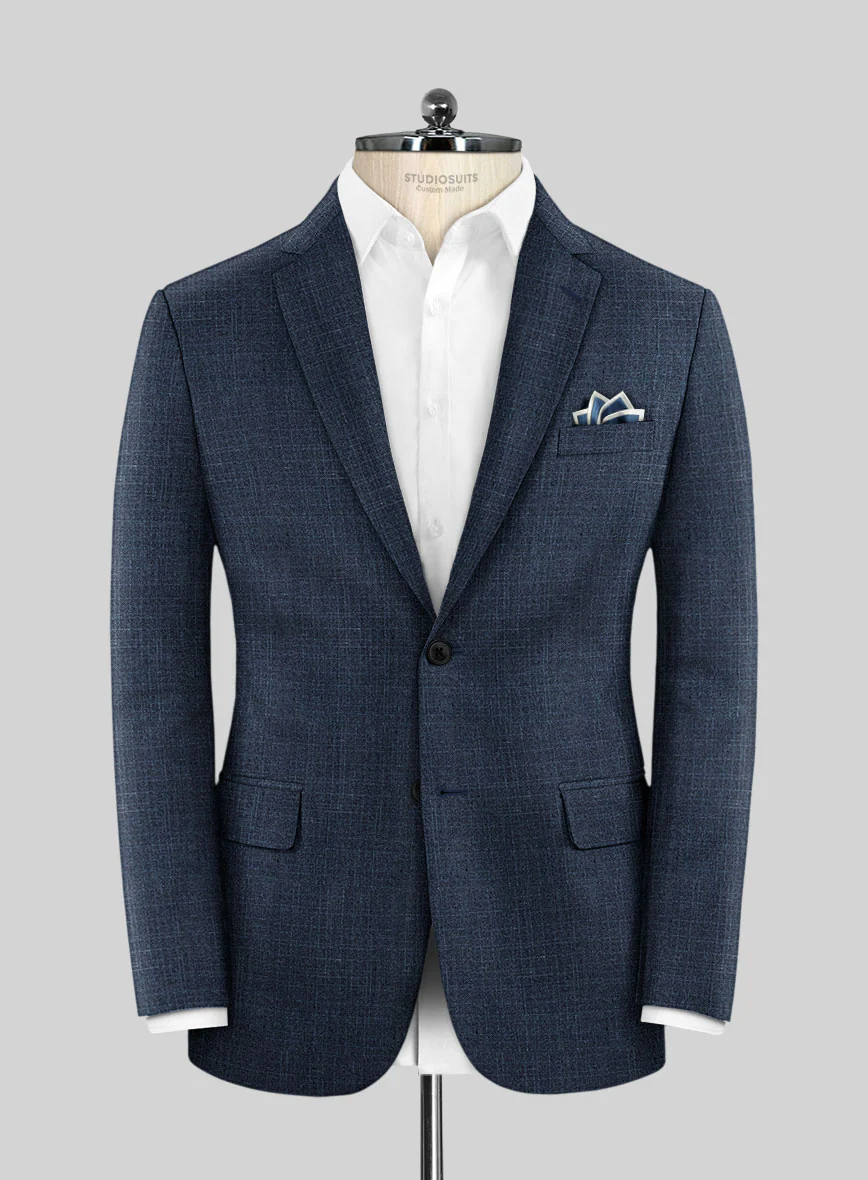 London Loom Dark Blue Eufemia Wool Silk Linen Jacket - Image 3