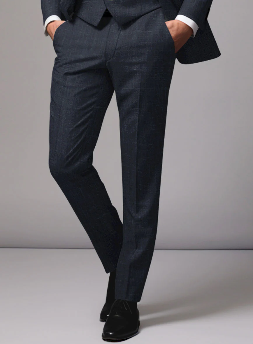 London Loom Dark Blue Twill Wool Silk Linen Pants - Image 2