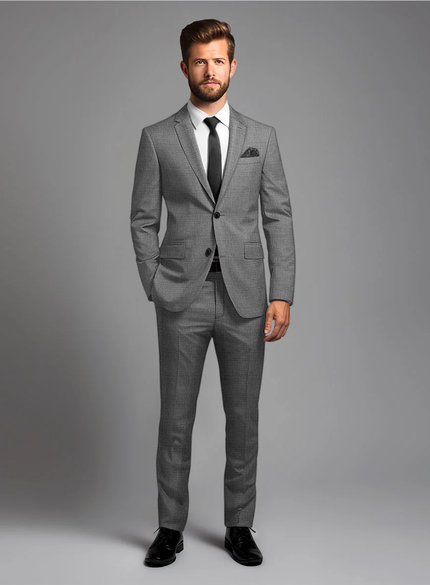 London Loom Gray Nailhead Wool Silk Linen Suit