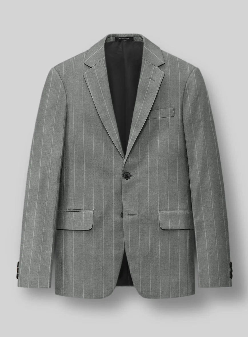 London Loom Gray Stripe Wool Silk Linen Jacket