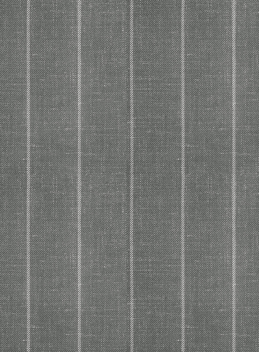 London Loom Gray Stripe Wool Silk Linen Pants - Image 3