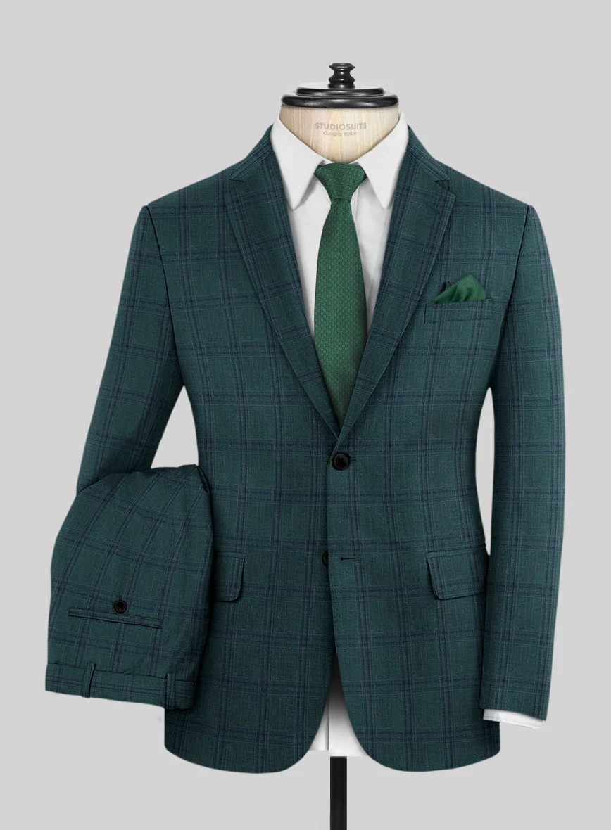 London Loom Green Check Wool Silk Linen Suit - Image 2