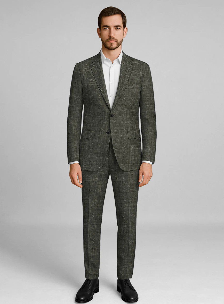 London Loom Green Kaelvo Wool Linen Suit