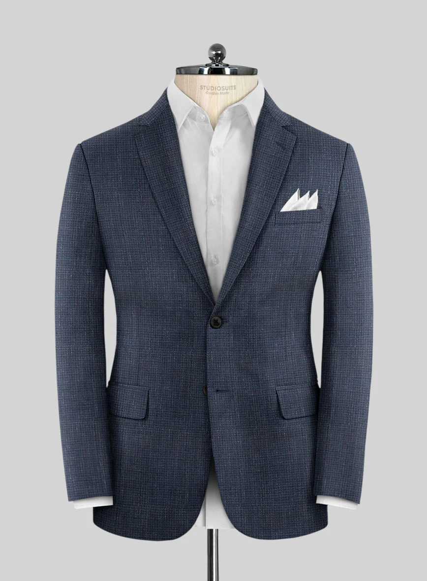 London Loom Navy Blue Abelardo Wool Silk Linen Jacket - Image 3