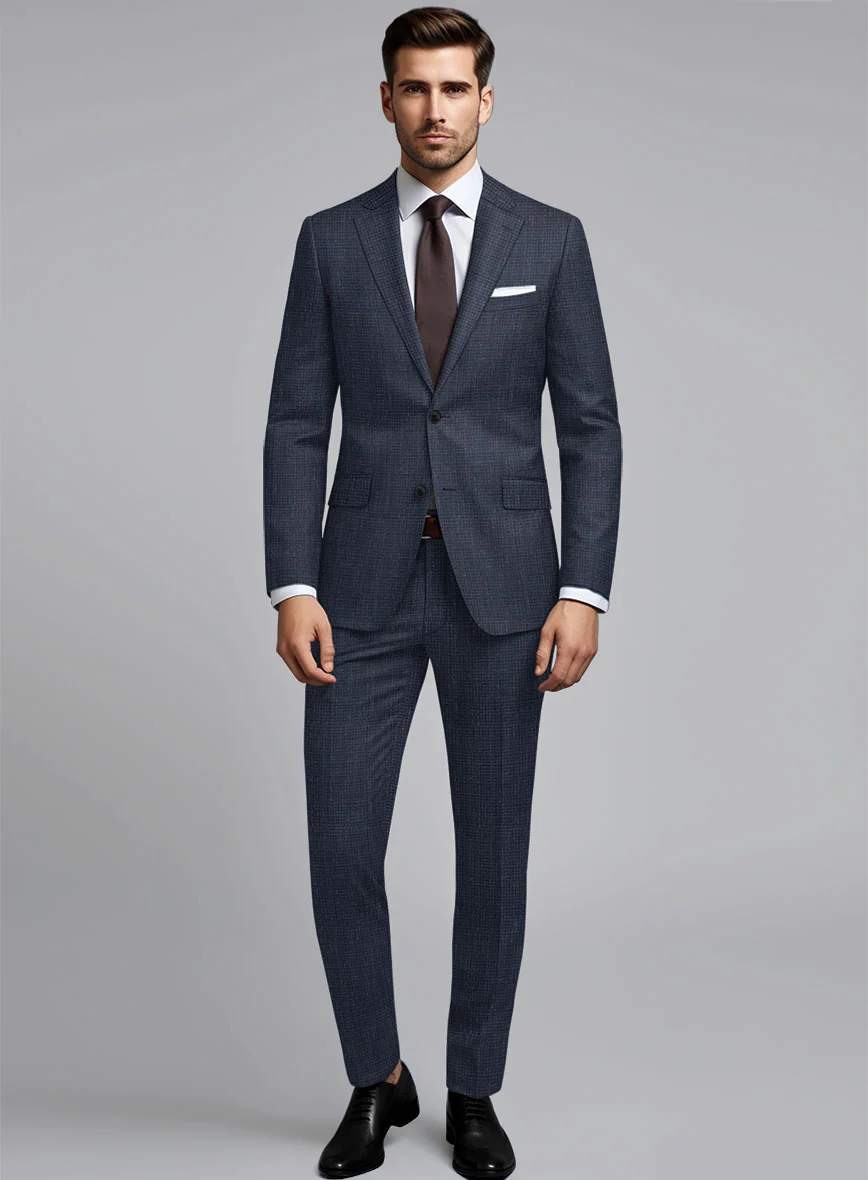 London Loom Navy Blue Abelardo Wool Silk Linen Suit