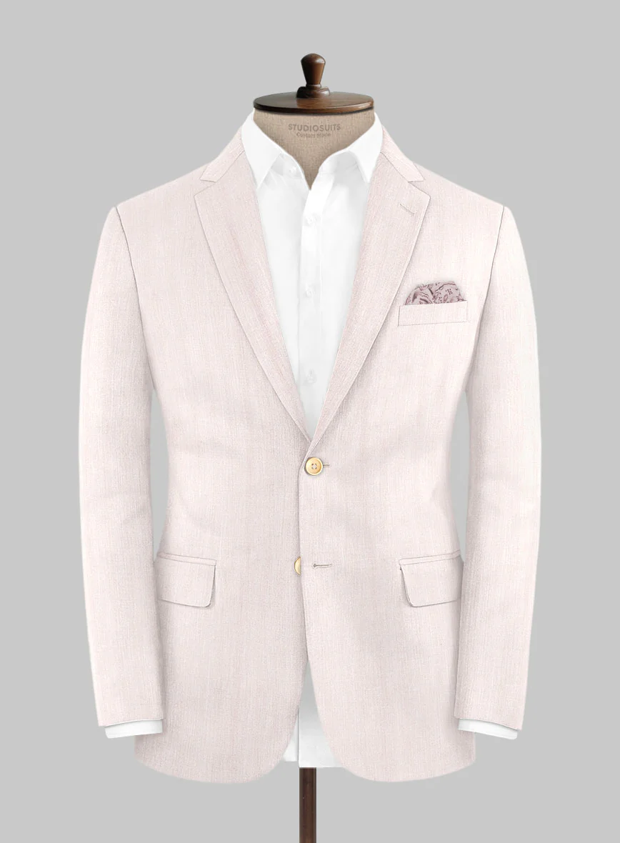 London Loom Pink Herringbone Wool Silk Linen Jacket - Image 3