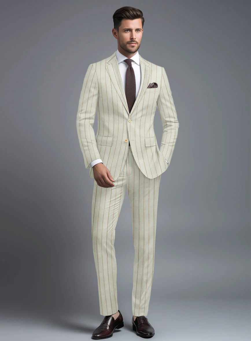 London Loom Stone Fawn Wool Silk Linen Suit