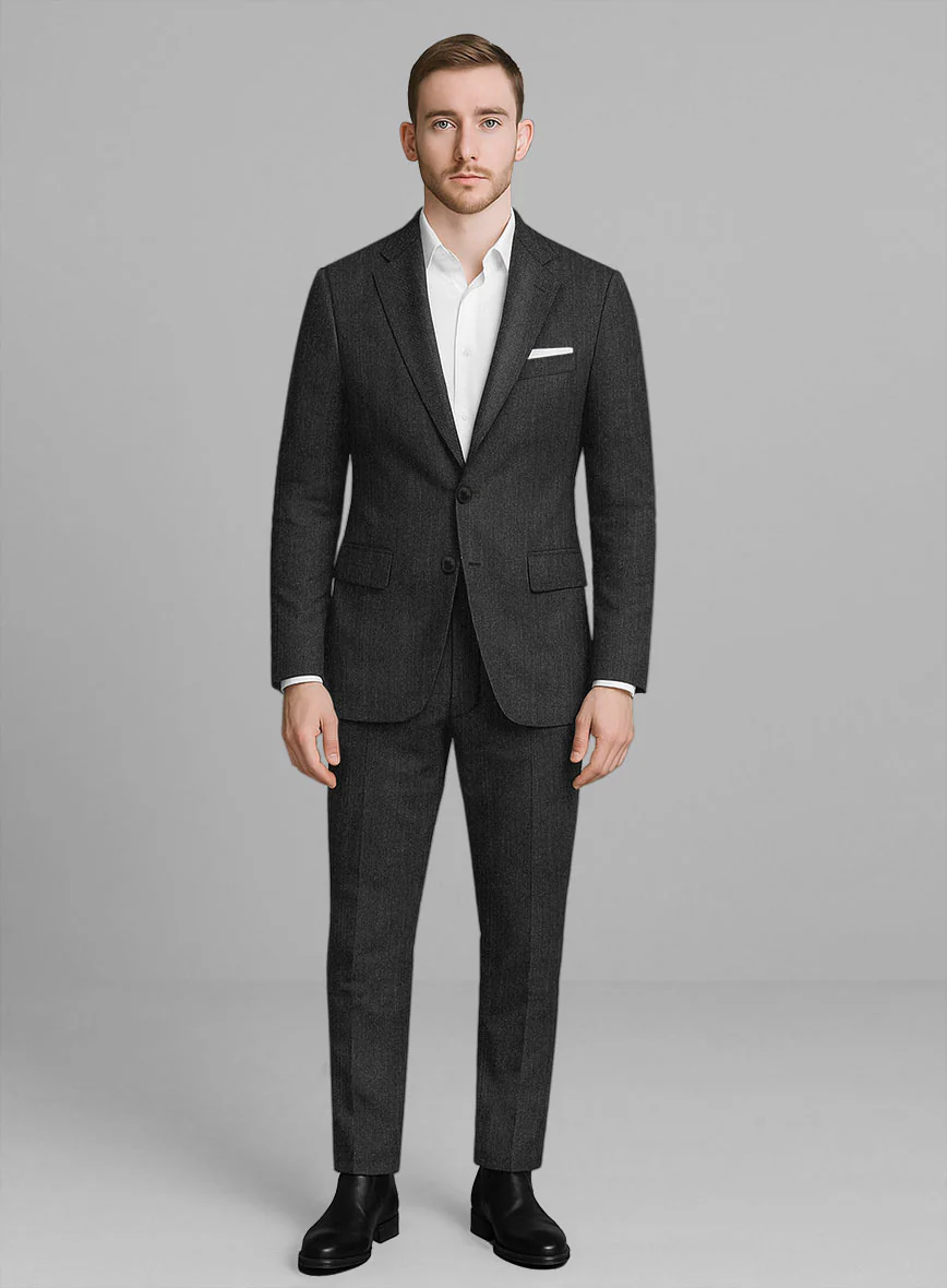 London Loom Taviano Herringbone Wool Suit
