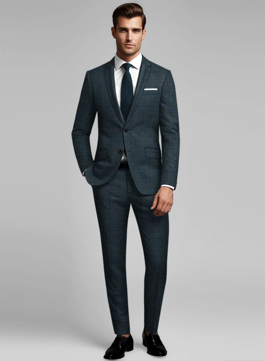 London Loom Teal Blue Ilaria Wool Silk Linen Suit