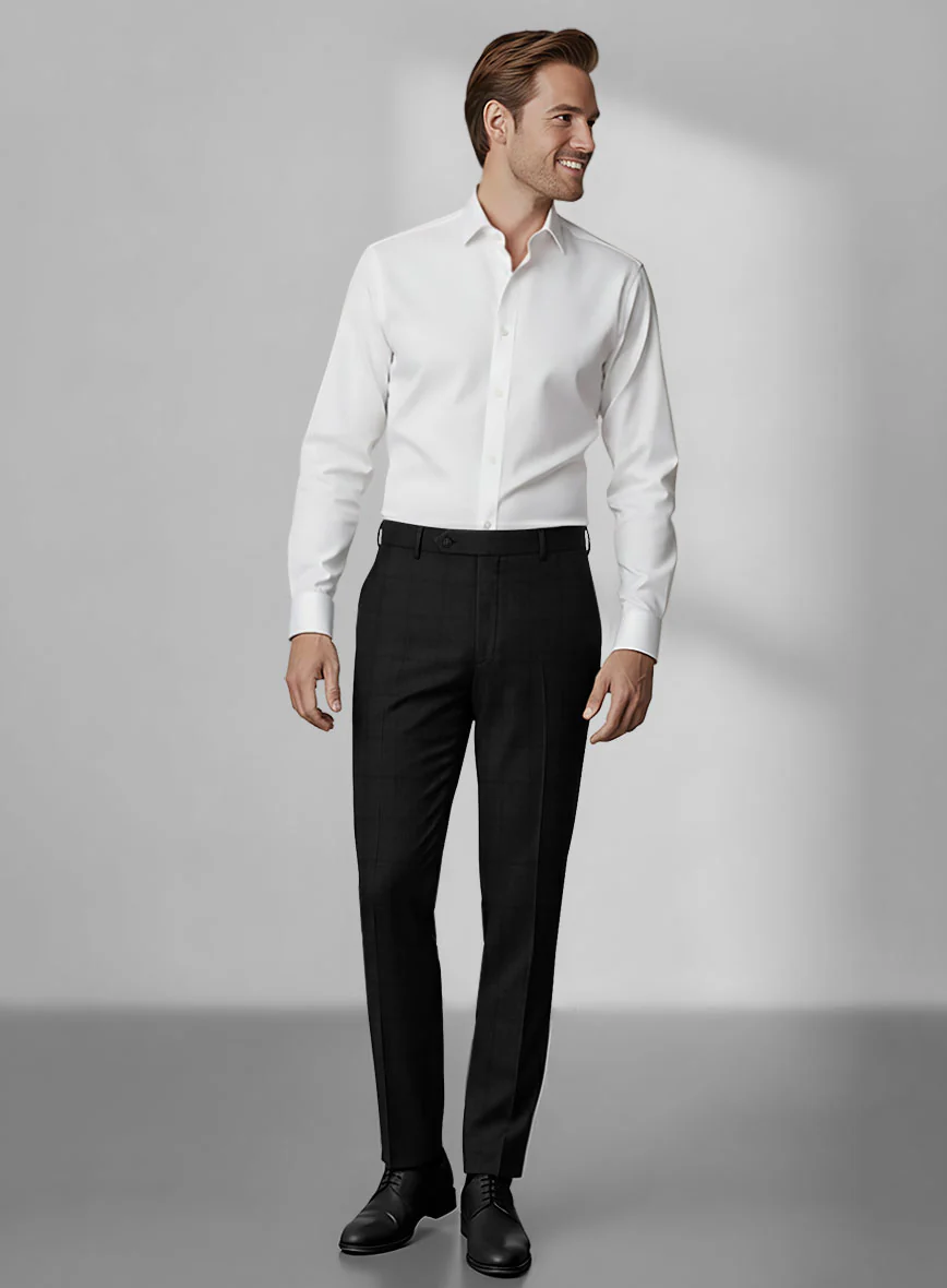 Loro Piana Zelander Black Self Check Wool Pants - Image 3