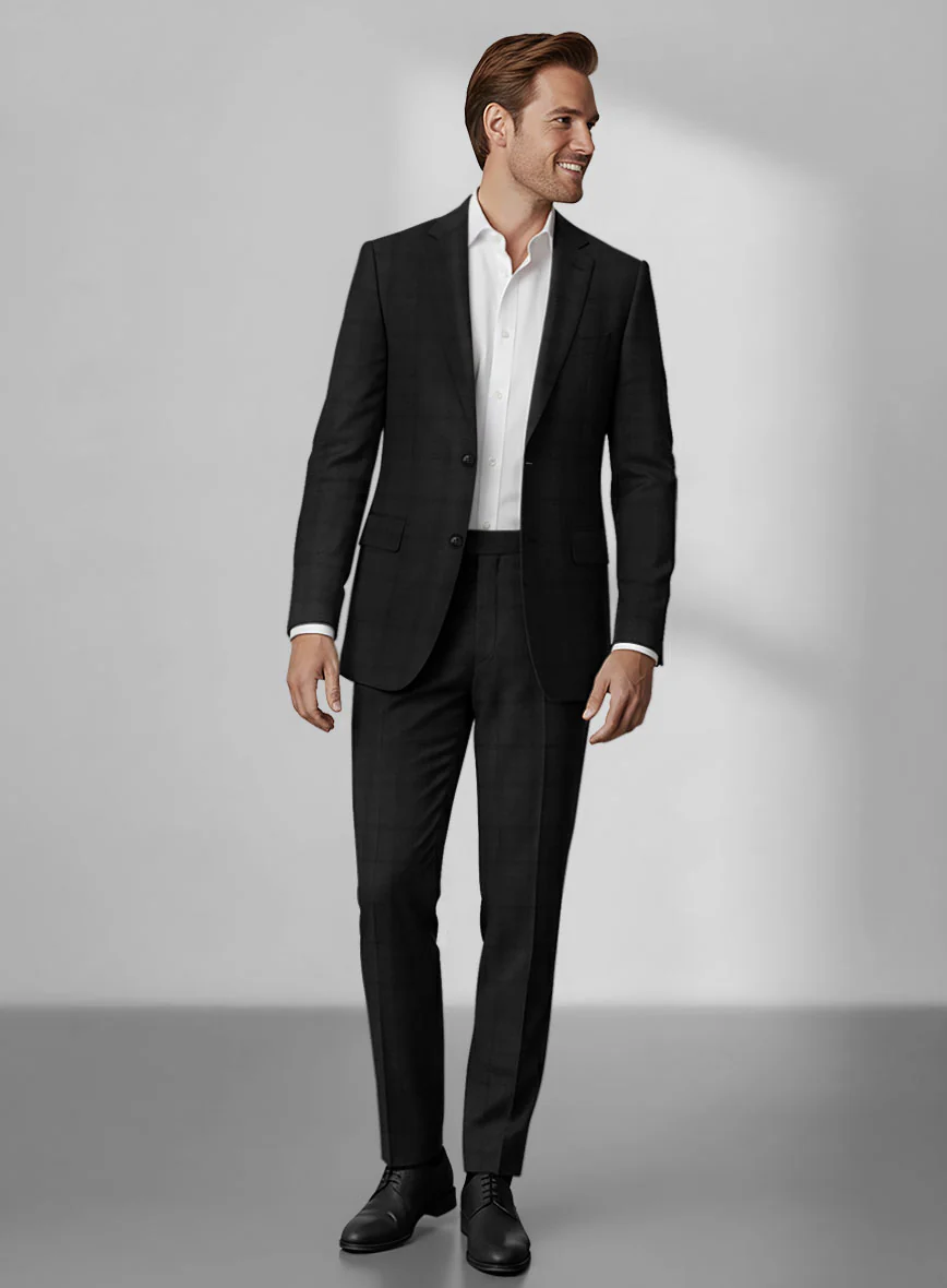 Loro Piana Zelander Black Self Check Wool Suit