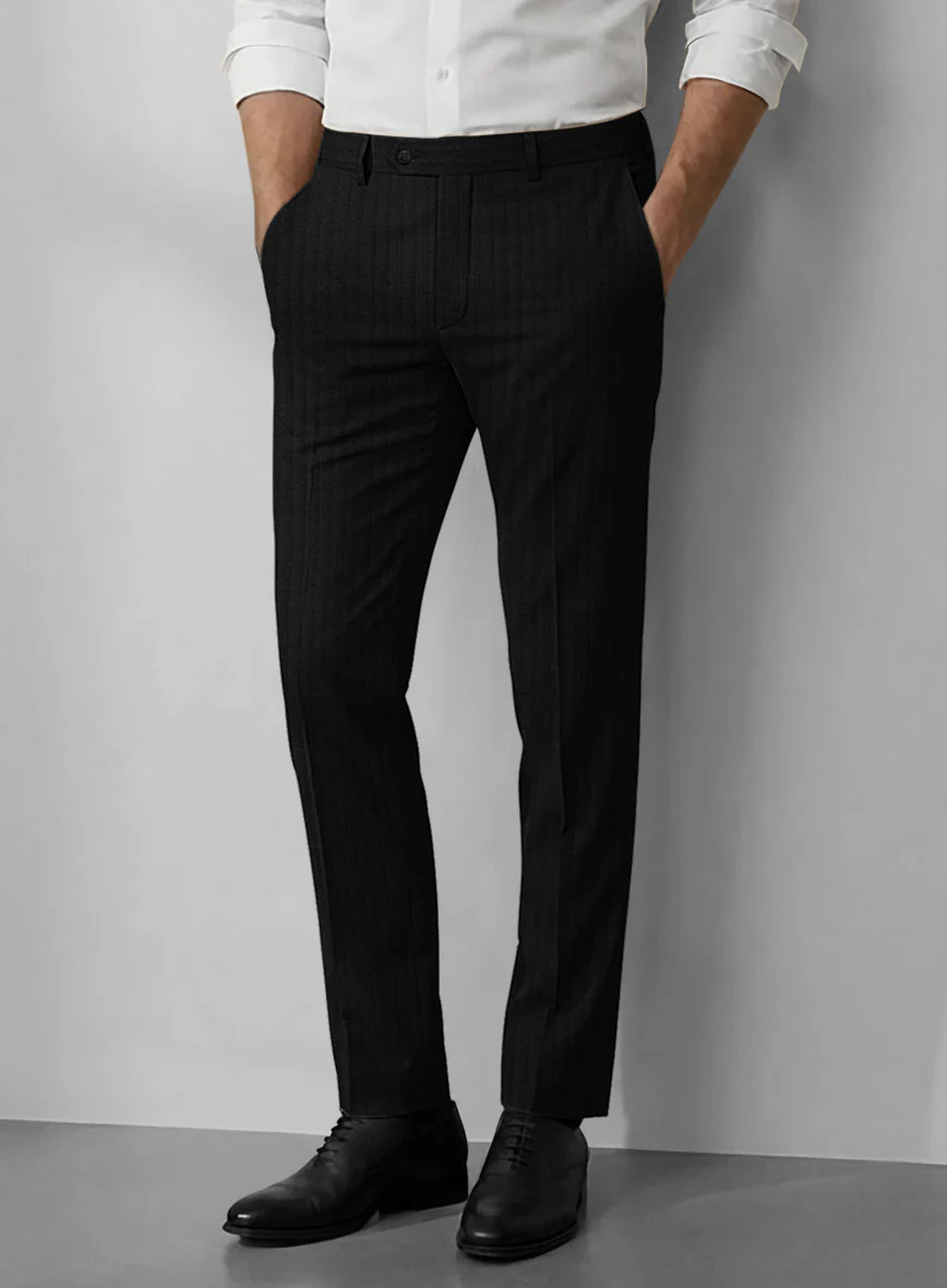 Loro Piana Zelander Black Self Stripe Wool Pants