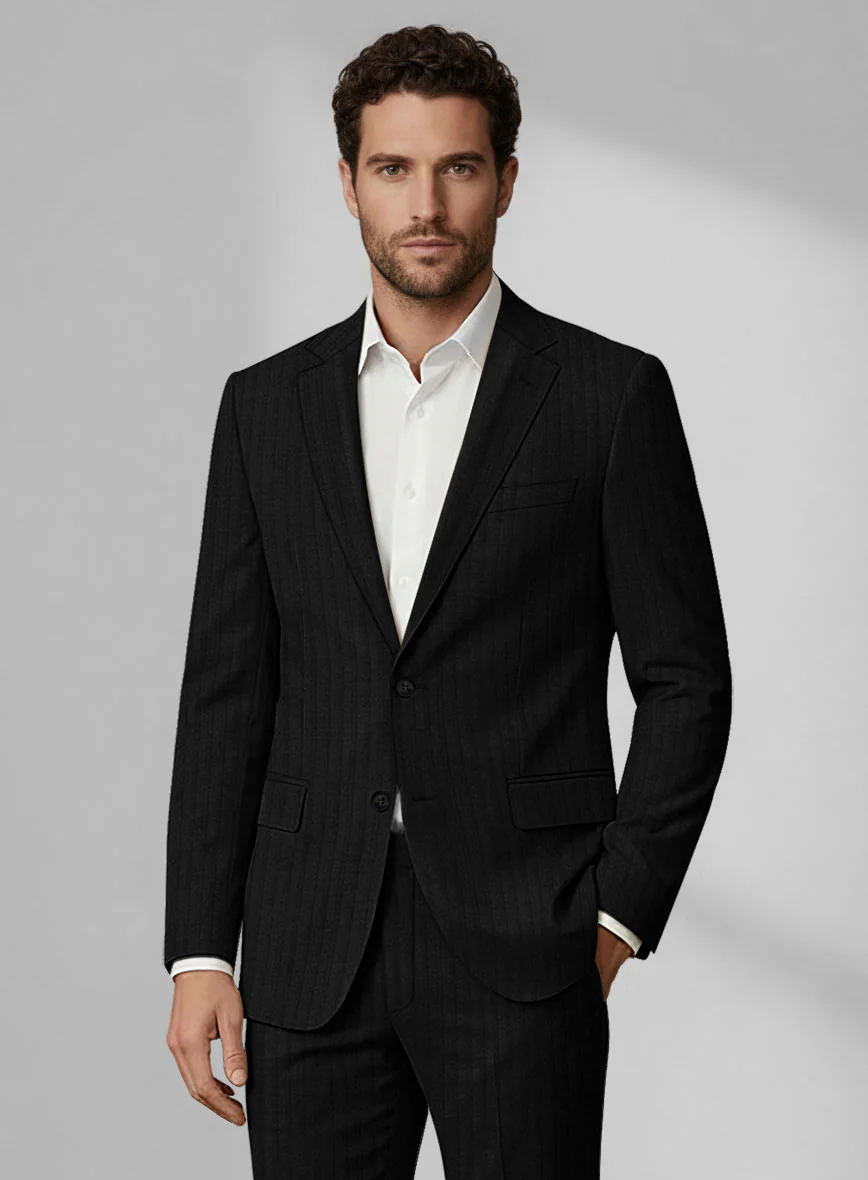 Loro Piana Zelander Black Self Stripe Wool Suit - Image 3