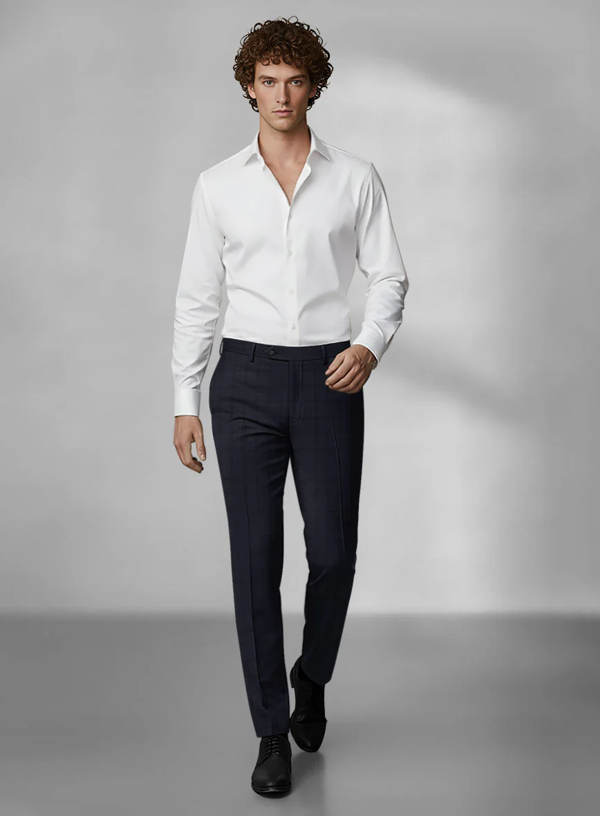 Loro Piana Zelander Blue Self Check Wool Pants - Image 3