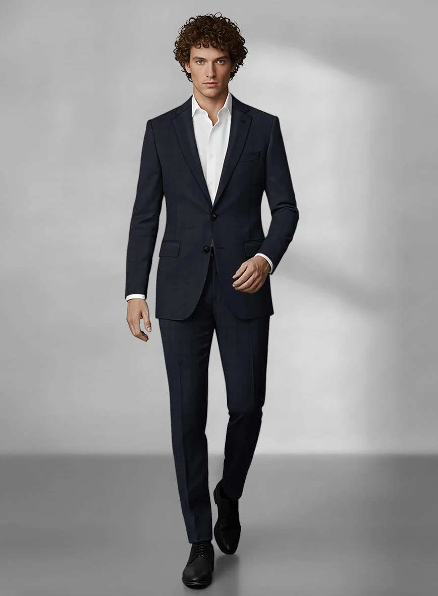 Loro Piana Zelander Blue Self Check Wool Suit