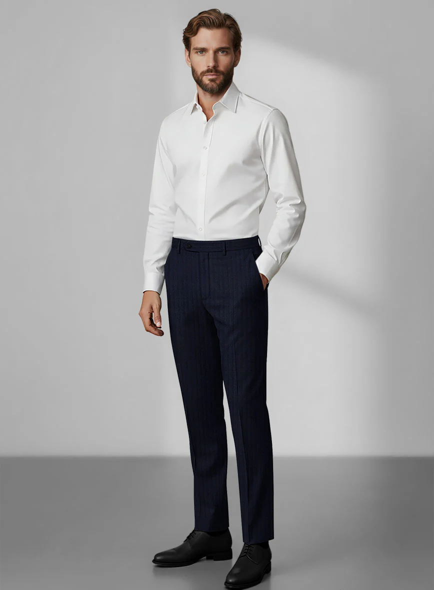 Loro Piana Zelander Blue Self Stripe Wool Pants - Image 3