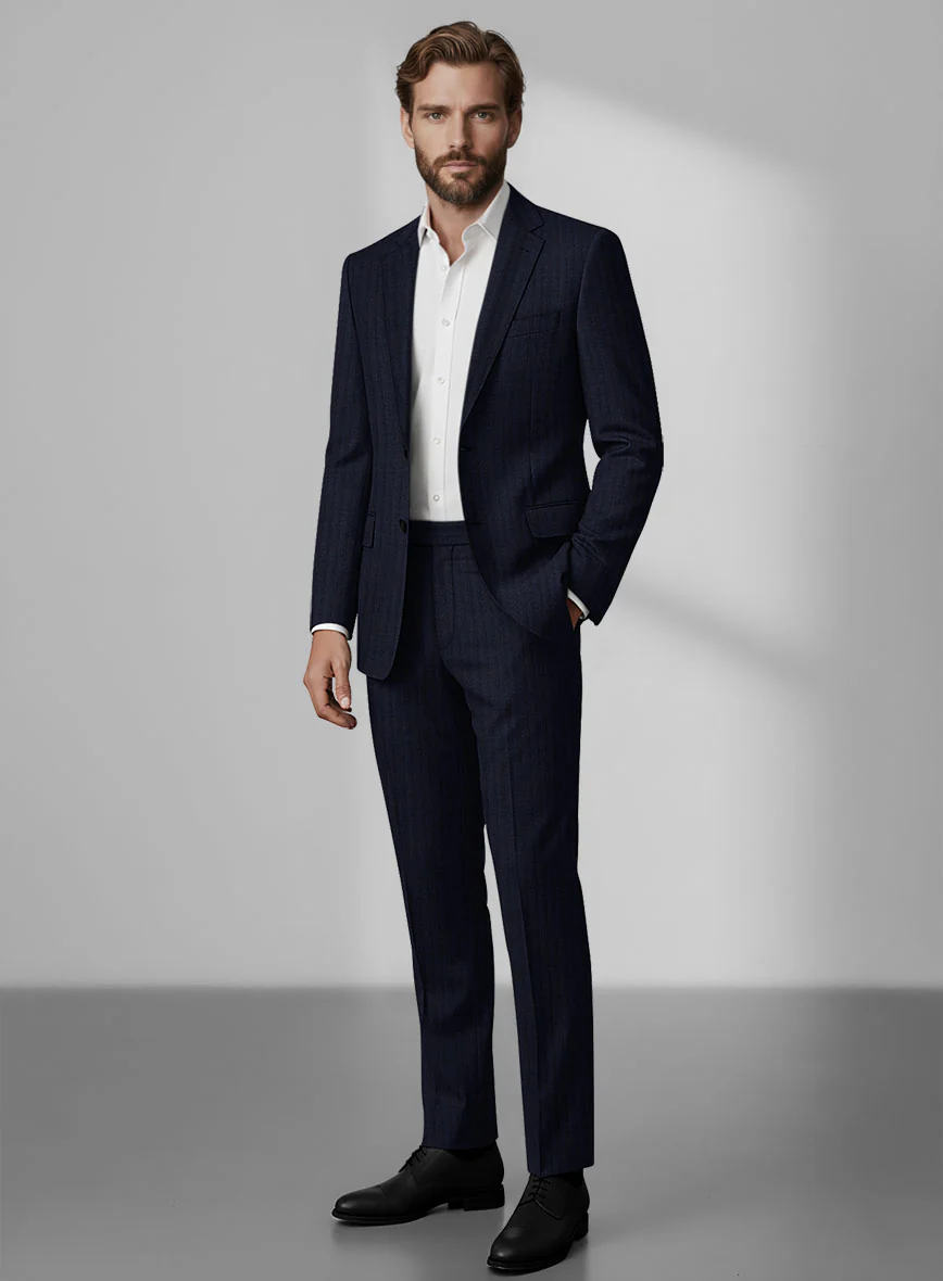 Loro Piana Zelander Blue Self Stripe Wool Suit