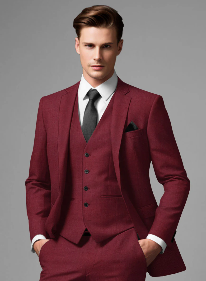 Marco Stretch Maroon Wool Suit - Image 4