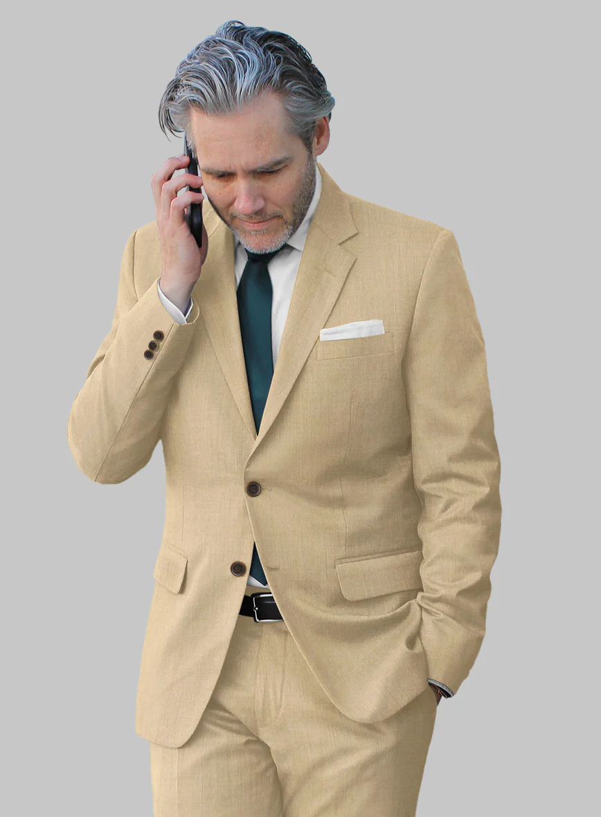 Marco Stretch Tan Wool Suit - Image 4
