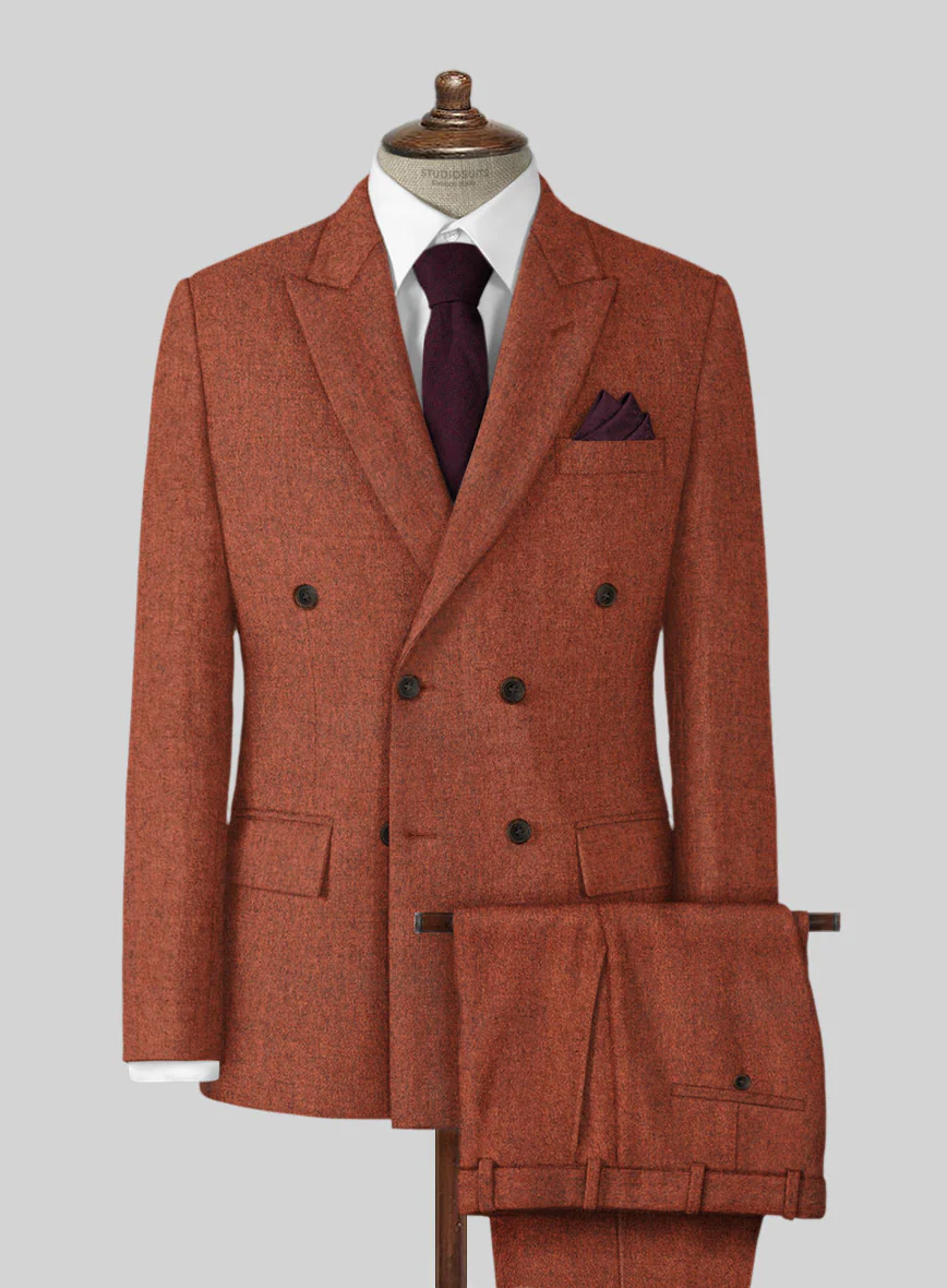 Melange Titan Rust Tweed Double Breasted Suit
