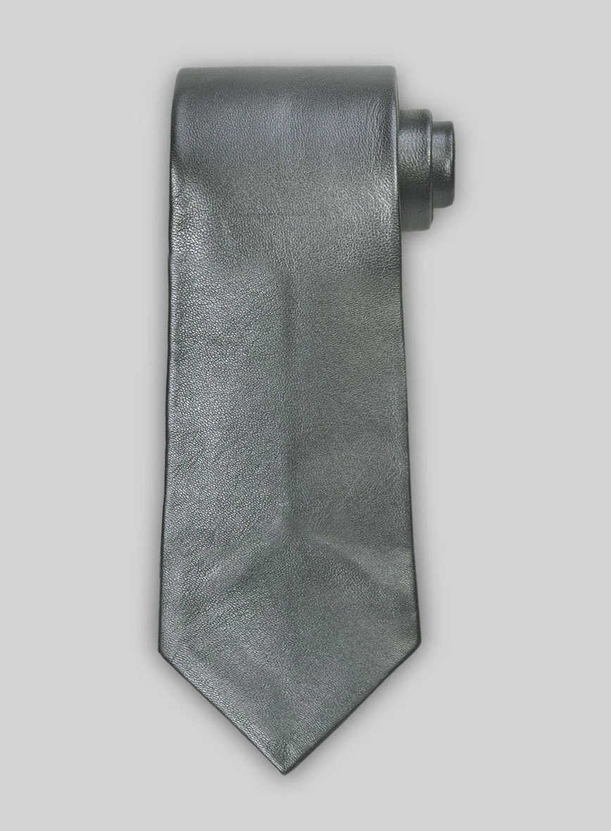 Metallic Lurex Gray Leather Tie