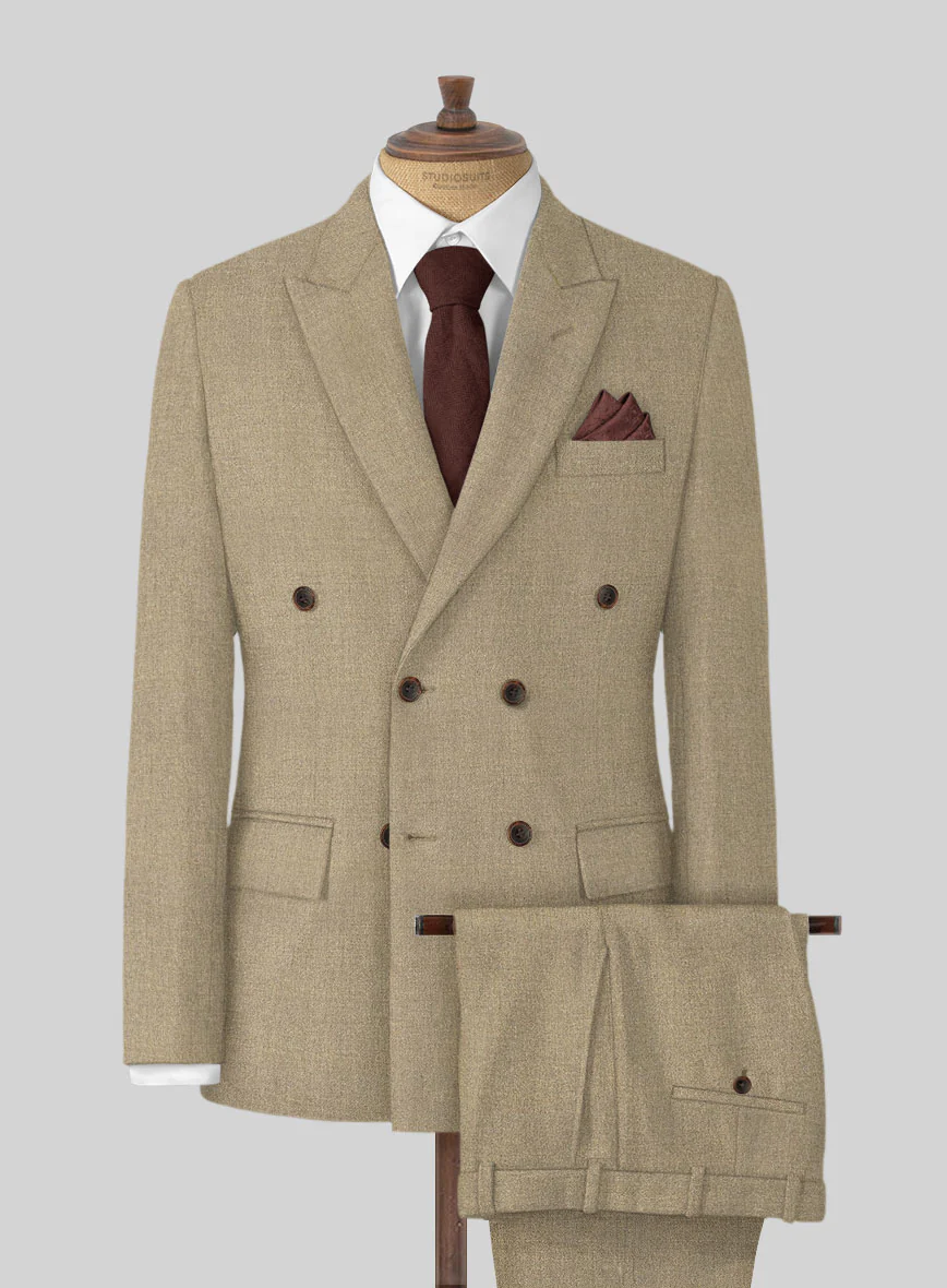 Naples Barista Beige Tweed Double Breasted Suit
