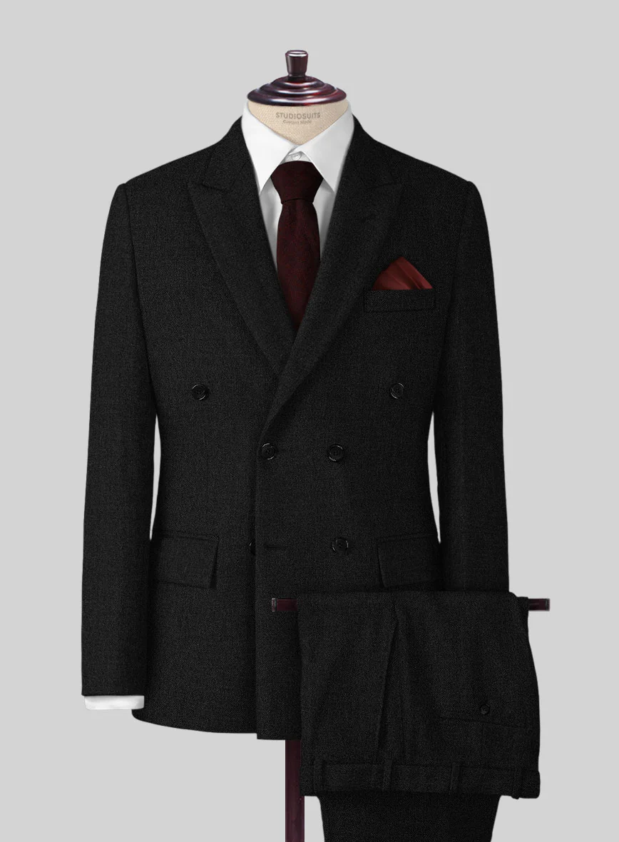 Naples Black Tweed Double Breasted Suit
