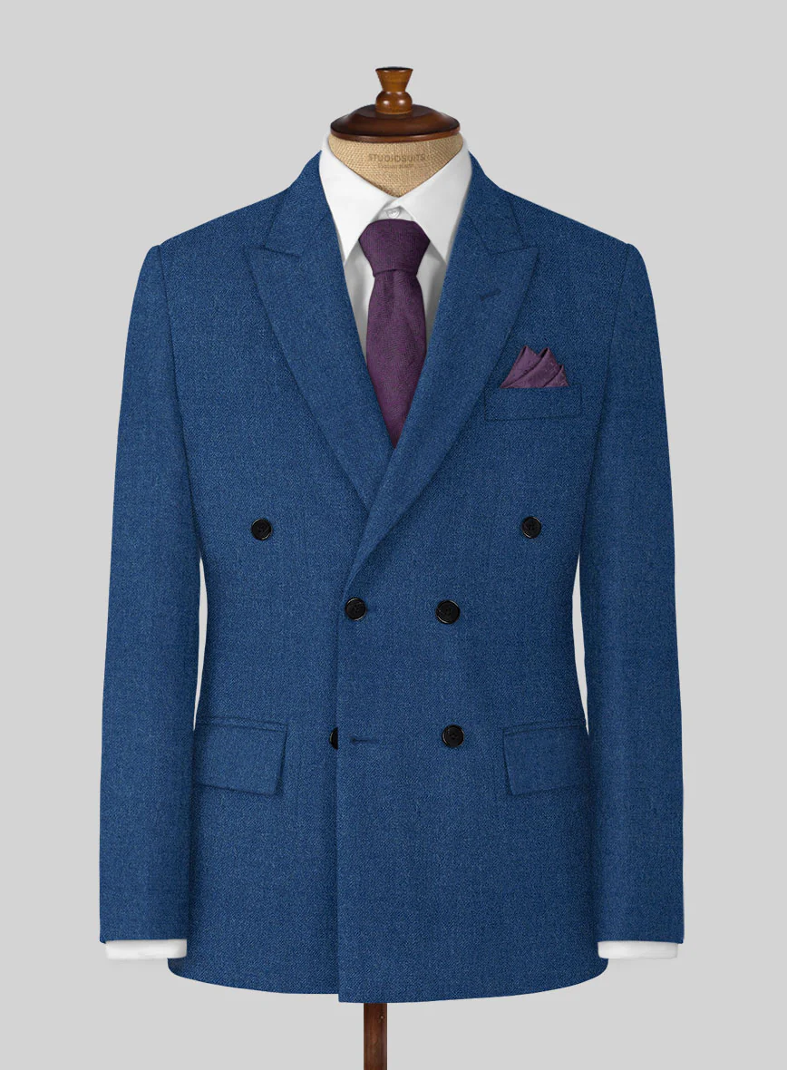 Naples Cobalt Blue Tweed Double Breasted Jacket