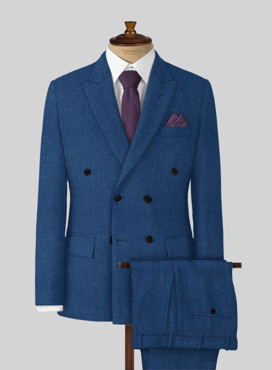 Naples Cobalt Blue Tweed Double Breasted Suit