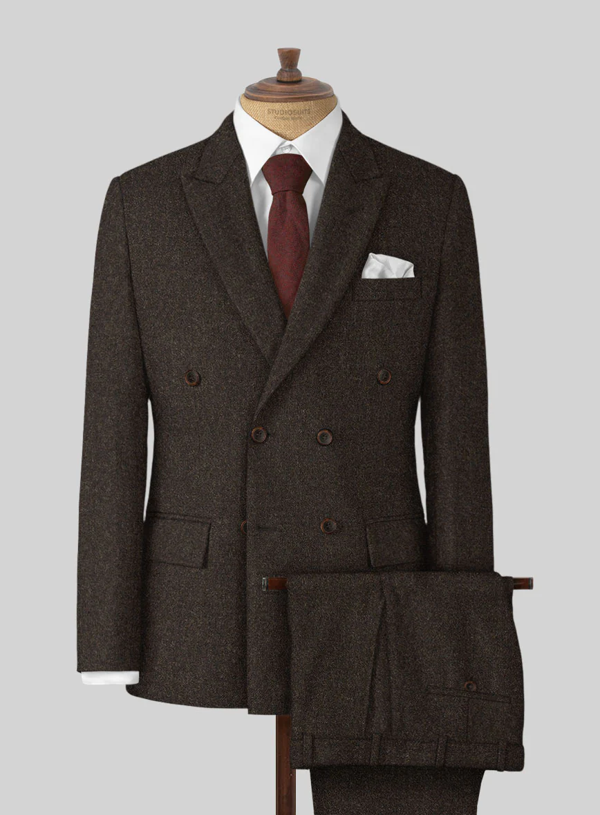 Naples Dark Brown Tweed Double Breasted Suit