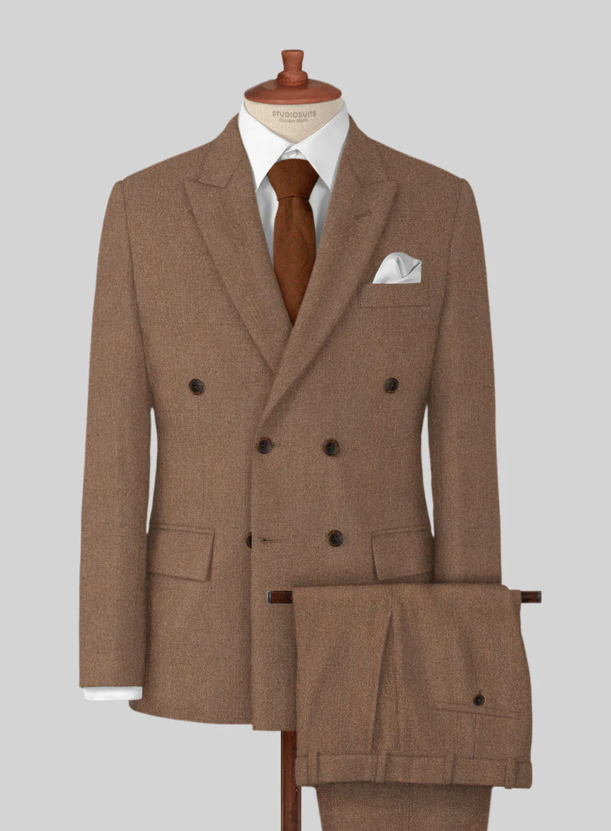 Naples Dolce Brown Tweed Double Breasted Suit